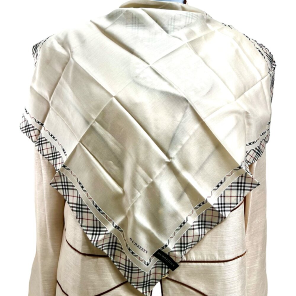 New Tag Men/Women Burberrys Miniscarf/handker 23"Cotton/Silk Beige Gray Nova(10 - Picture 4 of 9